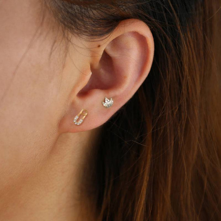 Pair 925 Sterling Silver 3 Diamond Petal Minimal Earring Studs - Pierced Universe
