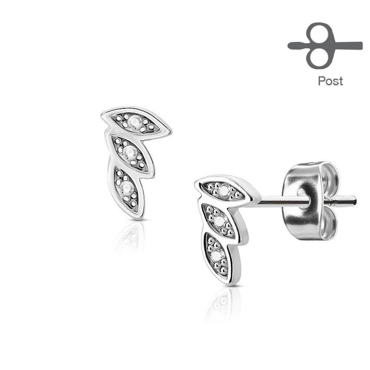 Pair of 3 CZ Gem Leaf Earrings - Pierced Universe
