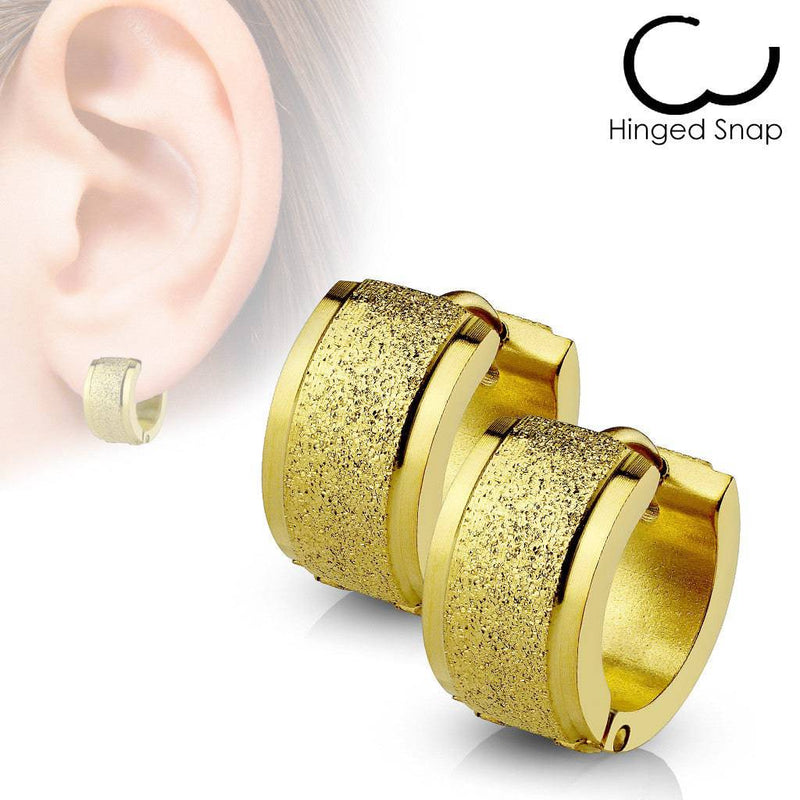 Pair of 316L Surgical Steel 2 Size Gold Glitter Hinged Hoop Earrings - Pierced Universe