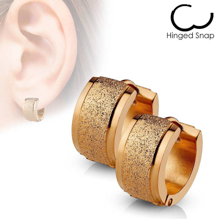 Pair of 316L Surgical Steel 2 Size Rose Gold Glitter Hinged Hoop Earrings - Pierced Universe