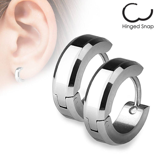 Pair of 316L Surgical Steel Beveled Edge Hoop Earrings - Pierced Universe