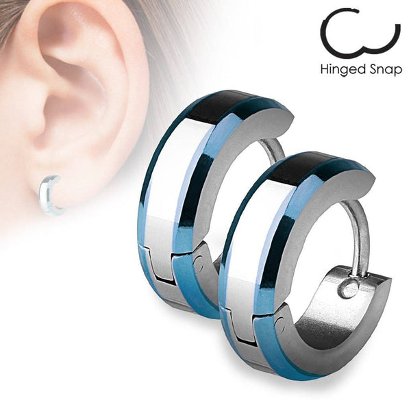 Pair of 316L Surgical Steel Blue Edge Hoop Earrings - Pierced Universe
