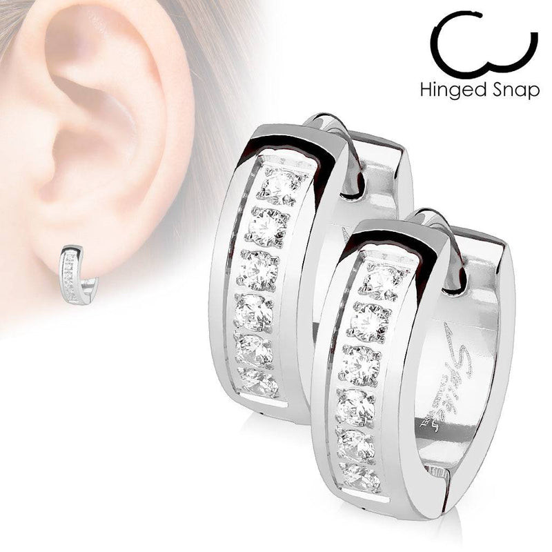 Pair of 316L Surgical Steel CZ Lined Hinged Earring Hoops - Pierced Universe