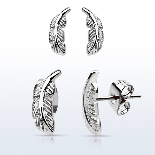 Pair of 316L Surgical Steel Feather Stud Earrings - Pierced Universe