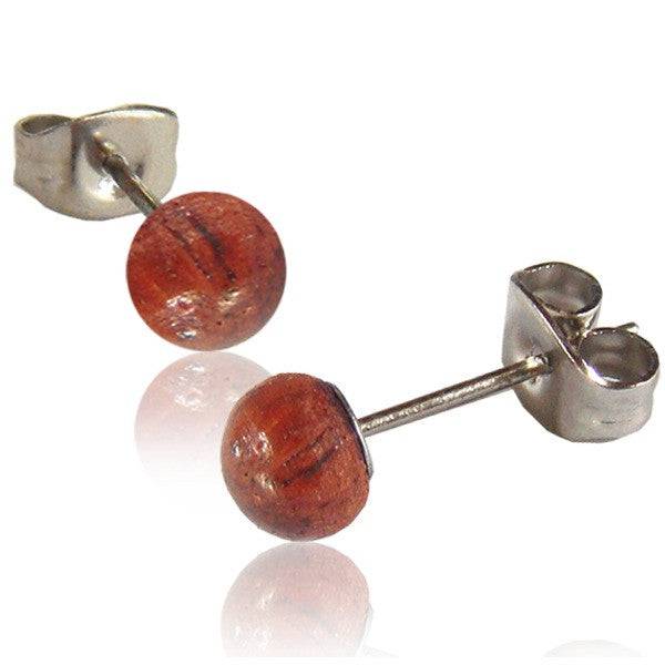 Pair of 6mm Organic Red Tamarind Wood Ball Earring Studs - Pierced Universe
