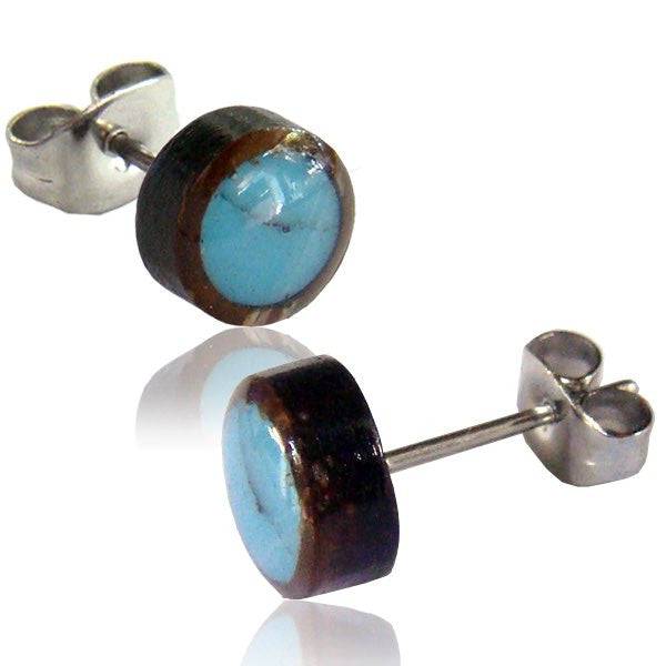 Pair of 8mm Organic Coco Shell Wood Disk Earring Studs - Pierced Universe