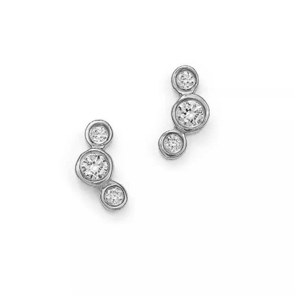 Pair of 925 Sterling Silver 3 CZ White Gem Minimal Earrings - Pierced Universe