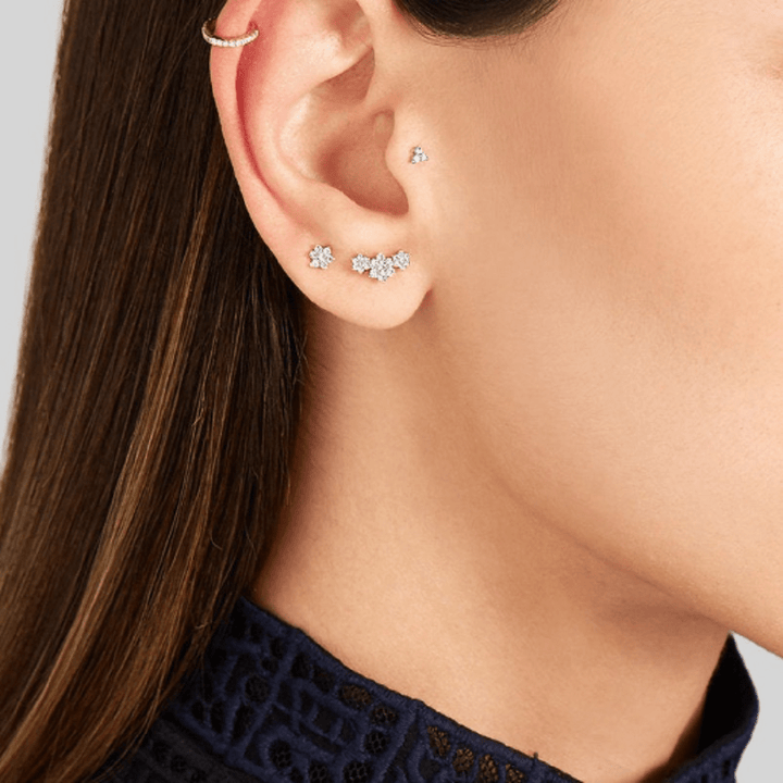 Pair of 925 Sterling Silver 3 Flower Ear Climber Minimal Earrings - Pierced Universe