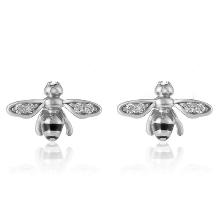 Pair of 925 Sterling Silver Bumble Bee Minimal Stud Earrings With White CZ Wings - Pierced Universe