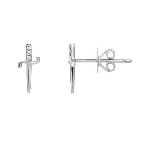 Pair of 925 Sterling Silver CZ Dagger Sword Minimal Earrings - Pierced Universe