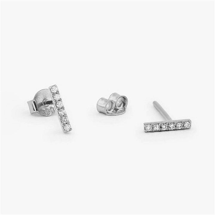 Pair of 925 Sterling Silver Diamond Bar Dainty Minimal Stud Earrings - Pierced Universe