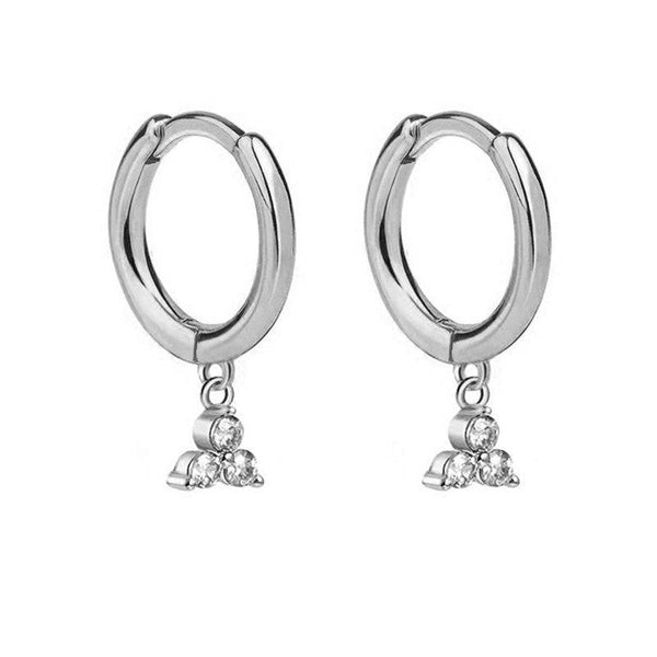 Pair of 925 Sterling Silver Diamond CZ Trillium Dangle Minimal Hoop Earrings - Pierced Universe