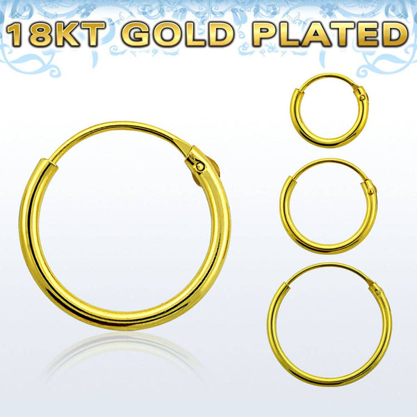 Pair of 925 Sterling Silver Gold Plated Thin Sleeper Hinged Hoop Earrings - Pierced Universe