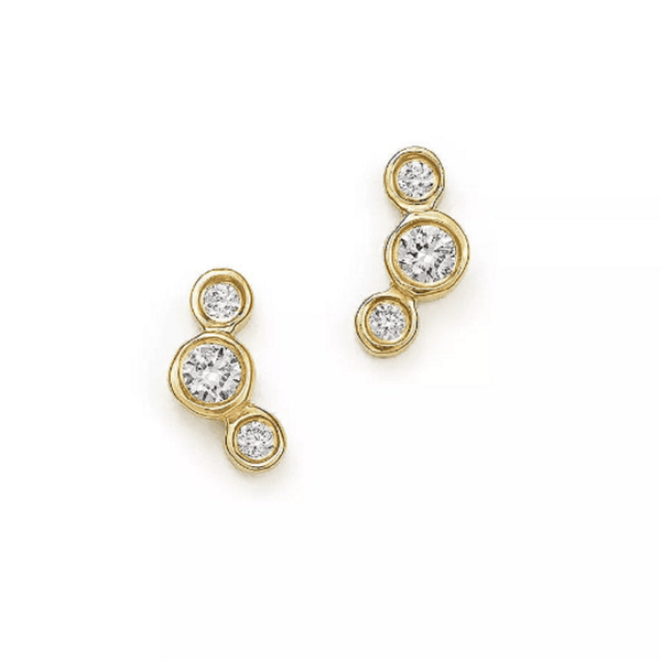 Pair of 925 Sterling Silver Gold PVD 3 CZ White Gem Minimal Earrings - Pierced Universe