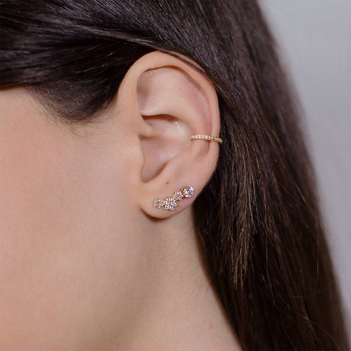 Pair of 925 Sterling Silver Gold PVD 3 Flower Ear Climber Minimal Earrings - Pierced Universe