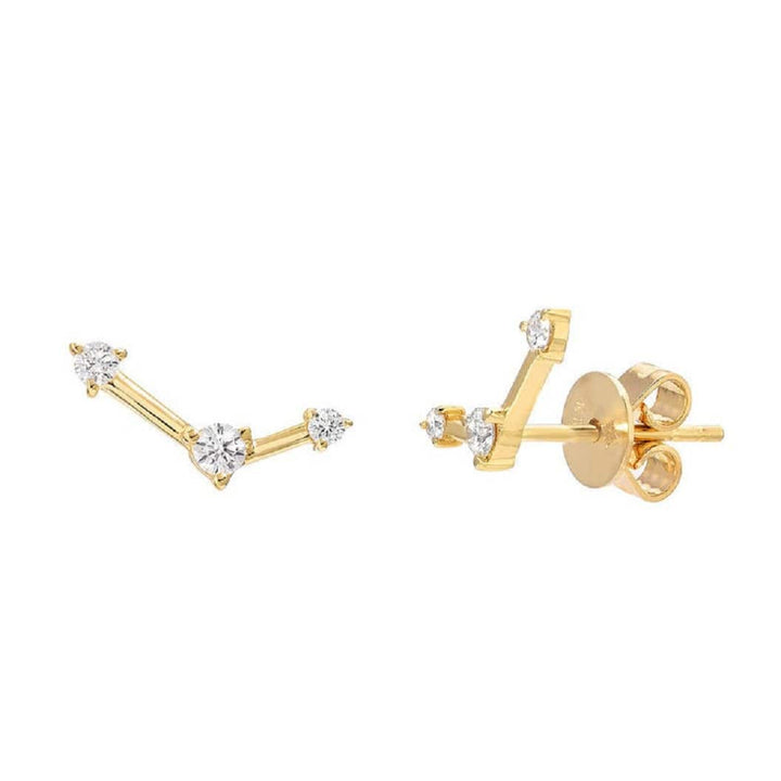 Pair of 925 Sterling Silver Gold PVD 3 Gem Constellation Ear Climber Minimal Earrings - Pierced Universe