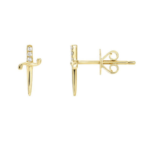 Pair of 925 Sterling Silver Gold PVD CZ Dagger Sword Minimal Earrings - Pierced Universe