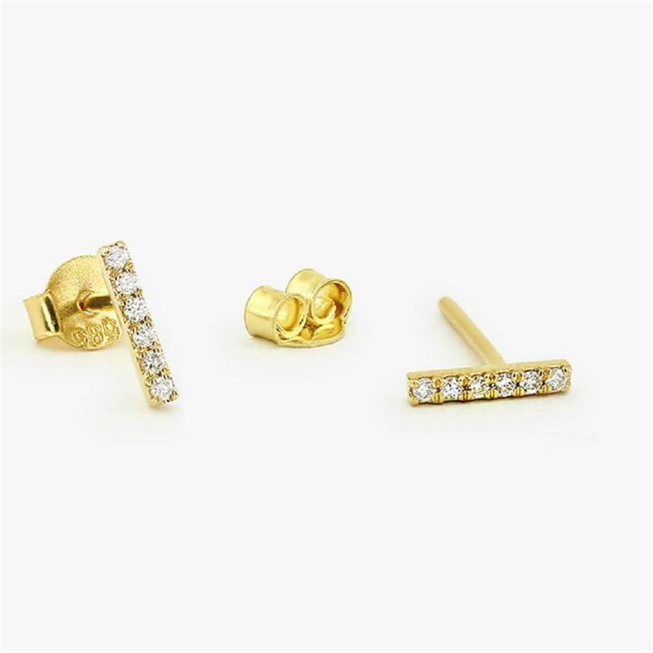 Pair of 925 Sterling Silver Gold PVD Diamond Bar Dainty Minimal Stud Earrings - Pierced Universe