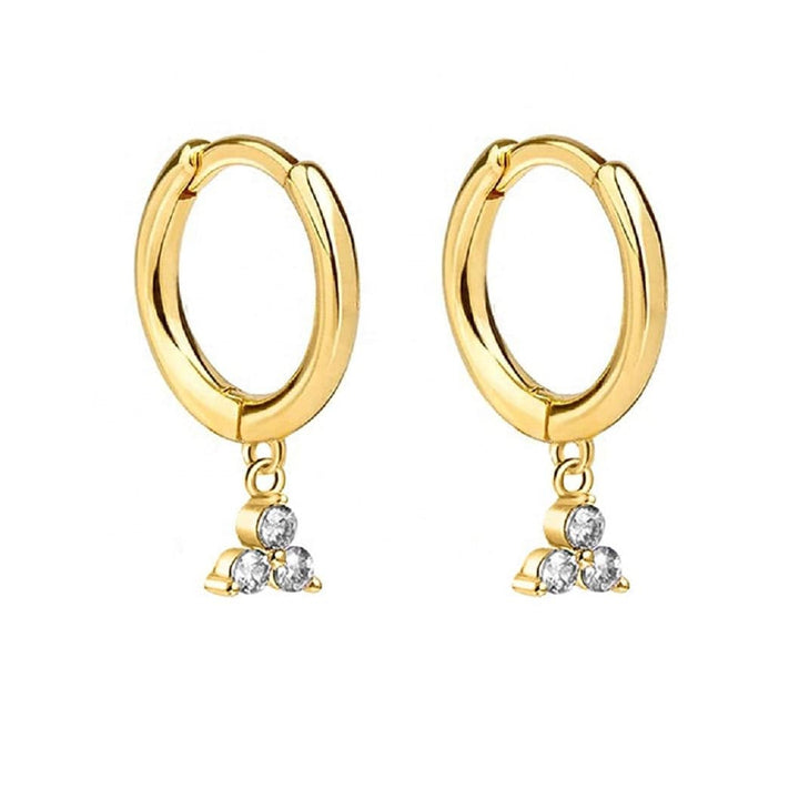 Pair of 925 Sterling Silver Gold PVD Diamond CZ Trillium Dangle Minimal Hoop Earrings - Pierced Universe