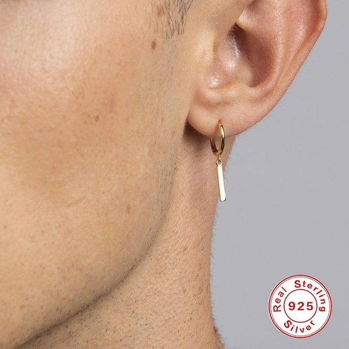 Pair Of 925 Sterling Silver Gold PVD Simple Thin Line Dangle Minimal Hoop Earrings - Pierced Universe