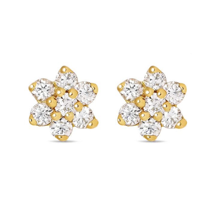 Pair of 925 Sterling Silver Gold PVD Small White CZ Gem Flower Minimal Earrings - Pierced Universe