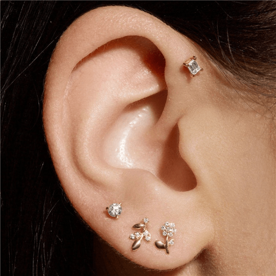 Pair of 925 Sterling Silver Gold PVD White CZ Gem Dainty Flower Minimal Earring Studs - Pierced Universe