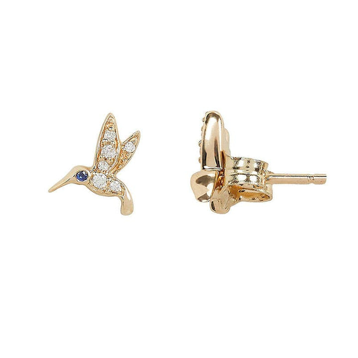 Pair of 925 Sterling Silver Gold PVD White CZ Hummingbird Minimal Earrings - Pierced Universe