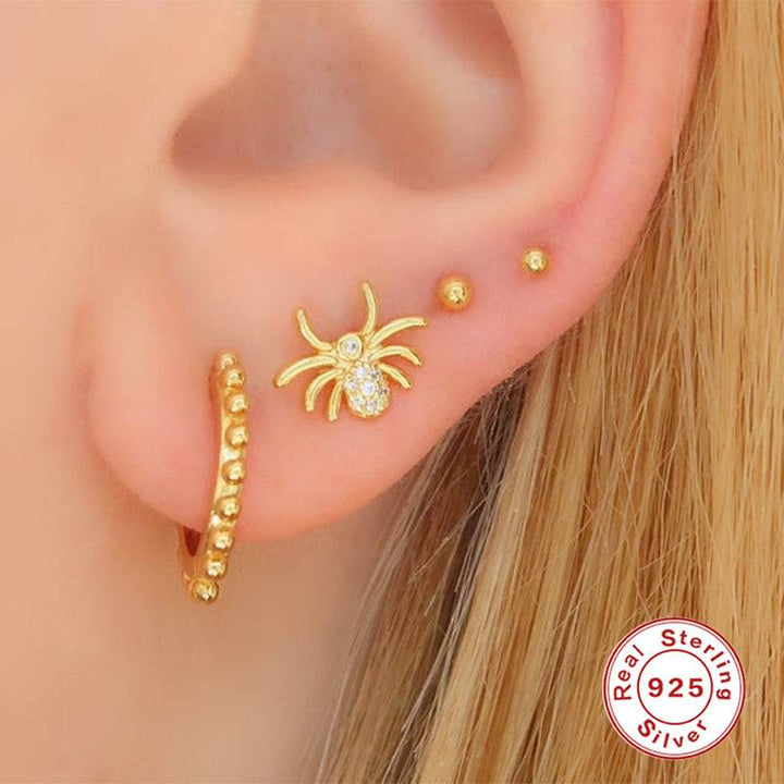 Pair Of 925 Sterling Silver Gold PVD White CZ Spider Minimal Stud Earrings - Pierced Universe