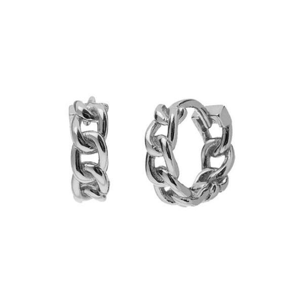 Pair of 925 Sterling Silver Minimal Chain Link Hinged Huggy Bohemian Hoop Earrings - Pierced Universe