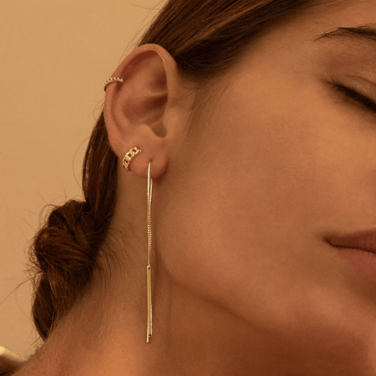 Pair of 925 Sterling Silver Minimal Gold PVD Chain Link Hinged Huggy Bohemian Hoop Earrings - Pierced Universe