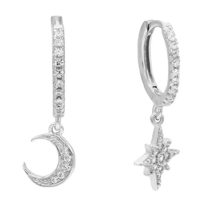 Pair of 925 Sterling Silver Minimal Hinged Huggy Celestial Hoop Earrings - Pierced Universe