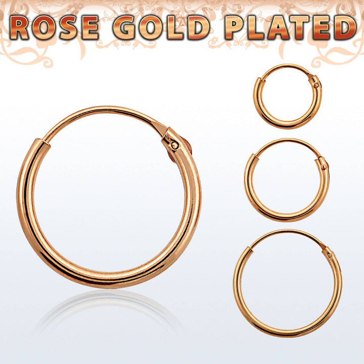 Pair of 925 Sterling Silver Rose Gold Plated Thin Sleeper Hinged Hoop Earrings - Pierced Universe