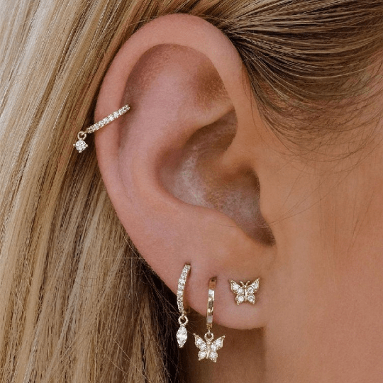 Pair of 925 Sterling Silver Small Butterfly Gem Minimal Earrings - Pierced Universe