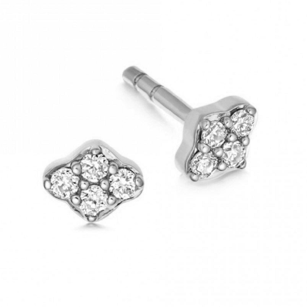 Pair of 925 Sterling Silver Small Diamond Shaped White CZ Gem Minimal Earrings - Pierced Universe