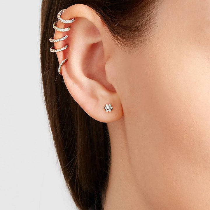 Pair of 925 Sterling Silver Small White CZ Gem Flower Minimal Earrings - Pierced Universe