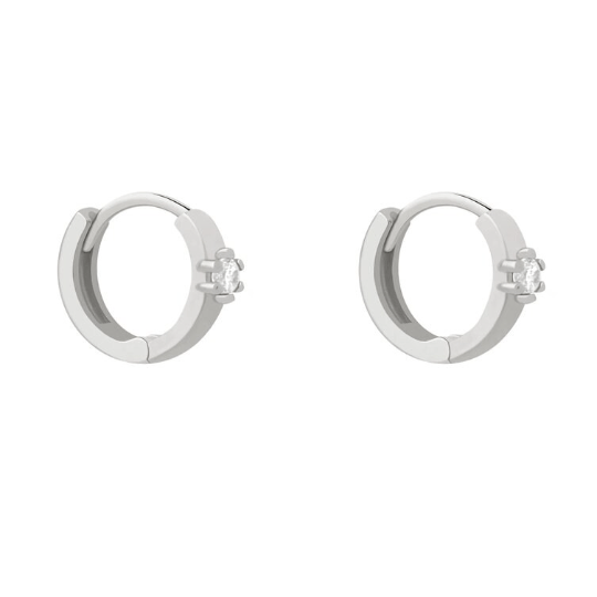 Pair of 925 Sterling Silver Small White CZ Hoop Minimal Earrings - Pierced Universe