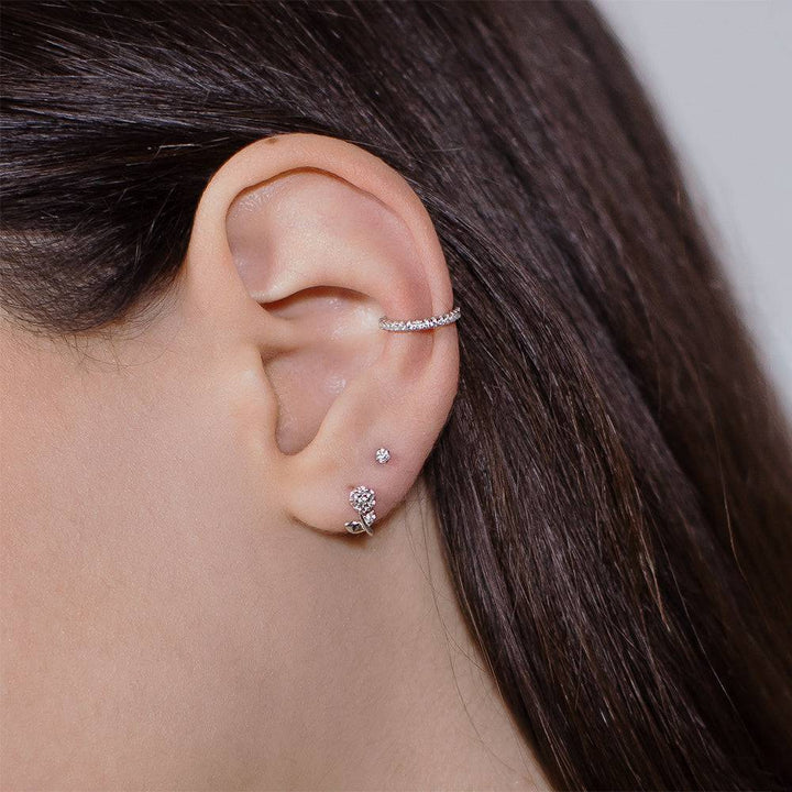 Pair of 925 Sterling Silver White CZ Gem Dainty Flower Minimal Earring Studs - Pierced Universe