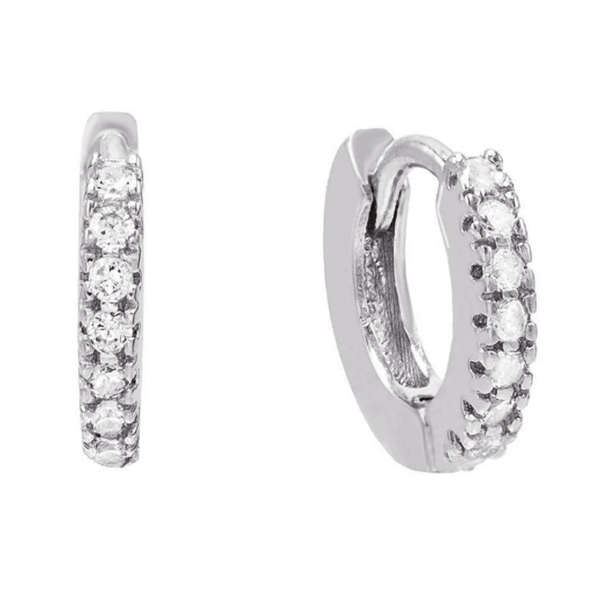 Pair Of 925 Sterling Silver Circle With White CZ Gem Minimal Stud Earrings Pair Of 925 Sterling Silver Circle With White CZ Gem Minimal Stud Earrings