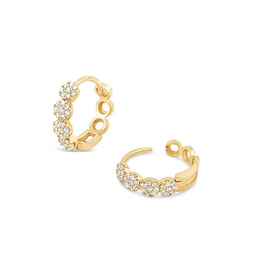 Pair of 925 Sterling Silver White CZ Gold PVD Pave Gold Bridal Hinged Minimal Dainty Clicker Hoop Earrings - Pierced Universe