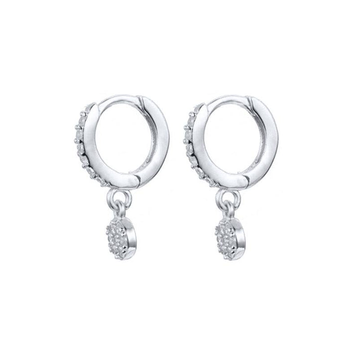 Pair Of 925 Sterling Silver White CZ Pave Circle Dangle Minimal Hoop Earrings - Pierced Universe