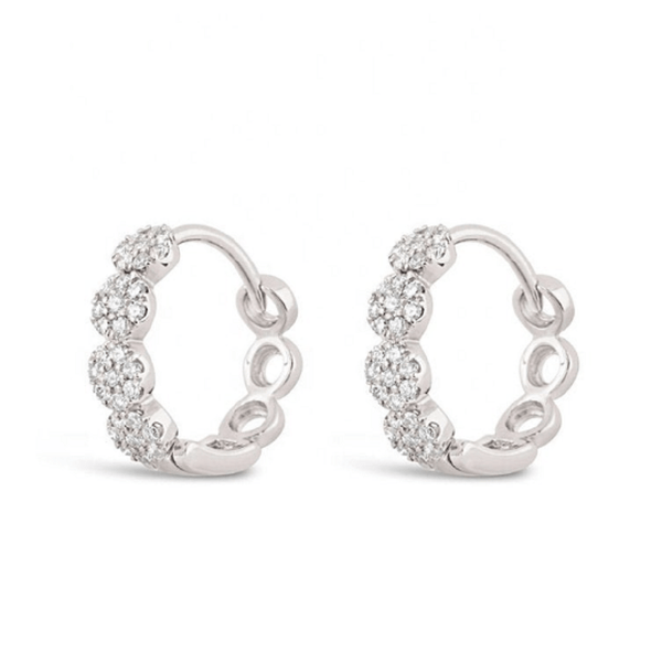 Pair of 925 Sterling Silver White CZ Pave Gold Bridal Hinged Minimal Dainty Clicker Hoop Earrings - Pierced Universe