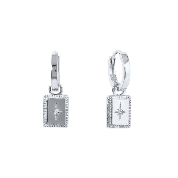 Pair Of 925 Sterling Silver White CZ Pendant Starburst Dangle Minimal Hoop Earrings - Pierced Universe