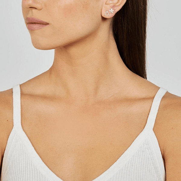 Pair of 925 Sterling Silver Wishbone Gem Minimal Earrings - Pierced Universe