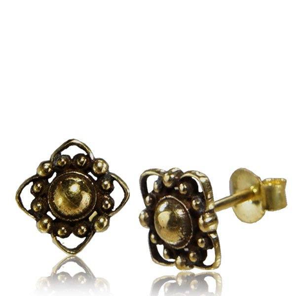 Pair of Brass Antique Tribal Stud Earrings - Pierced Universe