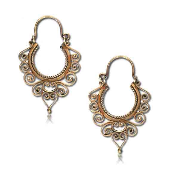 Pair of Brass Ethnic Bronze Style Hoop Earrings - Pierced Universe