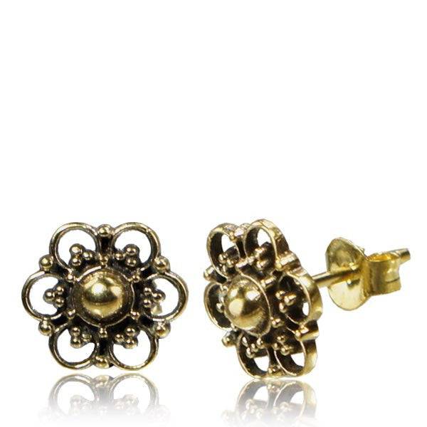 Pair of Brass Vintage Floral Tribal Earring Studs - Pierced Universe