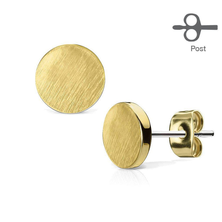 Pair of Brushed Brass Round Circle Earrings - Pierced Universe