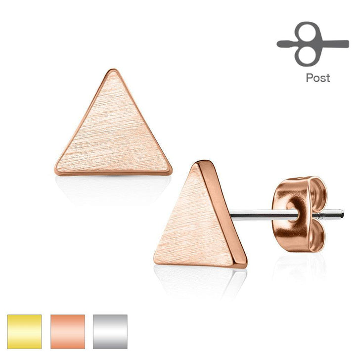 Pair of Brushed Brass Triangle Stud Earrings - Pierced Universe
