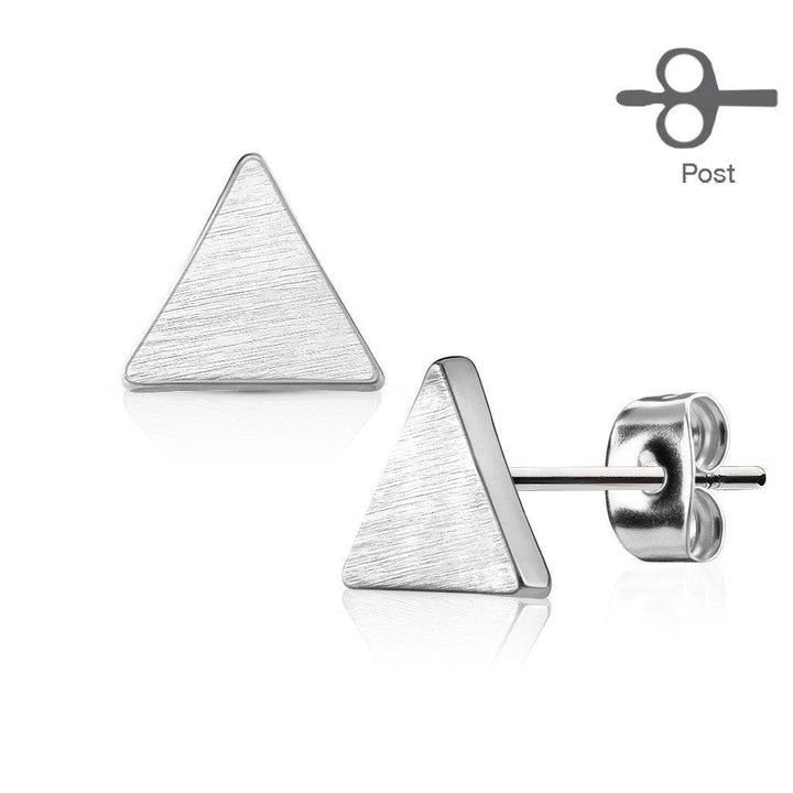 Pair of Brushed Brass Triangle Stud Earrings - Pierced Universe