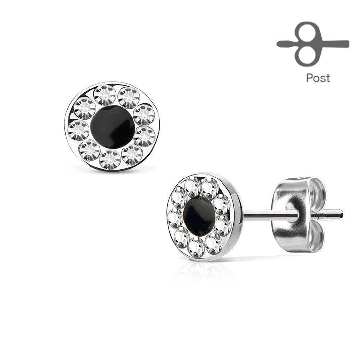 Pair of CZ Encircling Black Centre Earrings - Pierced Universe